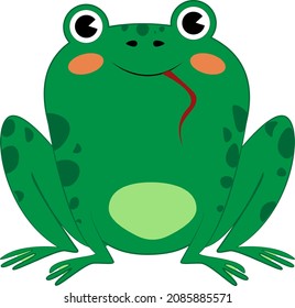 vector illustration of a frog sitting and sticking out its tongue