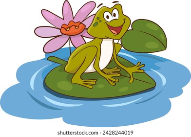 vector illustration of frog in stream