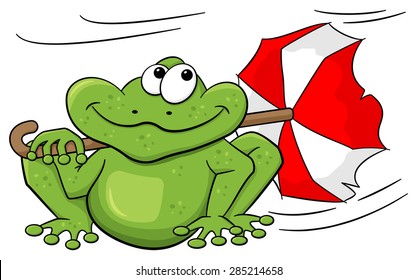 vector illustration of a frog with umbrella sitting in storm