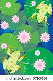 Vector Illustration of Frogs & Lotus Flowers