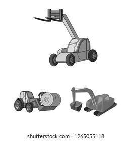 Vector illustration of front and excavator symbol. Collection of front and bucket stock symbol for web.