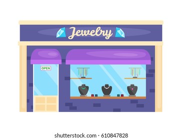 Vector illustration  of front facade buildings jewelry store. Abstract image in a flat design. 