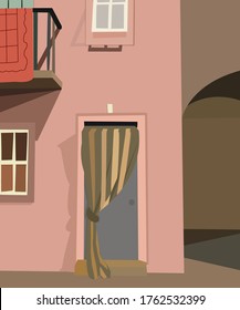 Vector illustration front of house . Light and shadow.