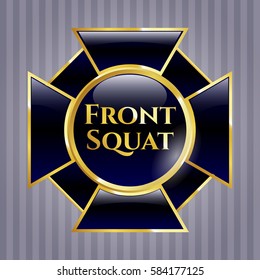 Vector Illustration of Front Squat shiny emblem in blue with golden color