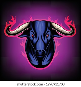 Vector Illustration front view of Bull head Surrounded by flames It is signs of the taurus zodiac Good use for symbol mascot icon avatar tattoo T Shirt design logo or any design