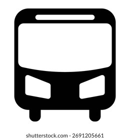 Ilustração vetorial de uma vista frontal de um ônibus, projetado com linhas e formas simples, ideal para transporte e viagens com temas gráficos.
