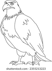vector illustration Front view of the eagle's head in an upright position stalking its prey black and white design