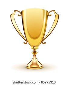 Vector illustration of Front view of a golden trophy