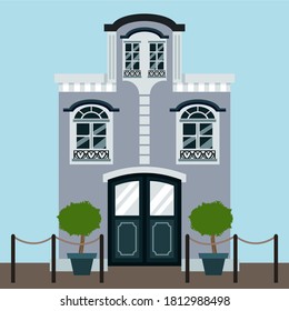 Ilustración vectorial del edificio de la casa de lujo frente en estilo plano