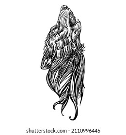 Vector illustration of a front view of a wolf head.   illustration t-shirt print graphic design - Vector.