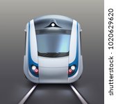 Vector illustration of front wagon of an electric train or subway. Isolated on gray background, front view