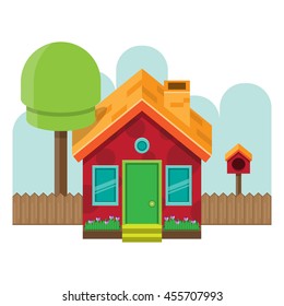 Vector illustration of frontal isometric simple house.