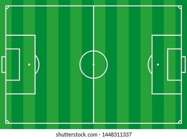 Vector illustration. Frontal view of soccer or european football field. Geometric and flat.