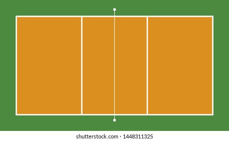 Vector illustration. Frontal view of volleyball field. Geometric and flat.