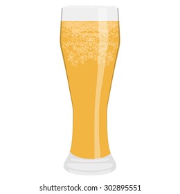 Vector illustration of frosty glass of beer. Full beer glass. Light beer. Glass of cold beer.