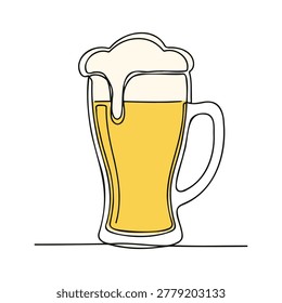 Vector illustration of a frothy beer mug with a handle, filled with golden ale, set against a plain background, evoking a casual mood.
