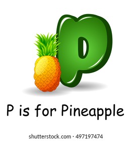Vector illustration of  Fruit alphabet, P is for Pineapple 
