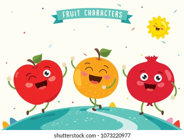 Vector Illustration of Fruit Characters