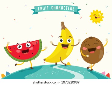 Vector Illustration of Fruit Characters