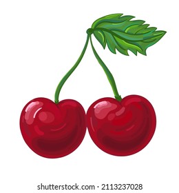 Vector illustration fruit cherries hand draw style. Vector painting.