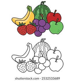 Vector illustration of fruit coloring page book