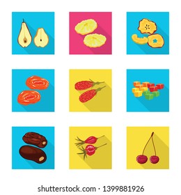 Vector illustration of fruit and dried  icon. Set of fruit and food  vector icon for stock.