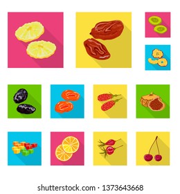 Vector illustration of fruit and dried  logo. Set of fruit and food  stock symbol for web.