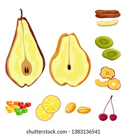 Vector illustration of fruit and dried  logo. Collection of fruit and food  stock vector illustration.