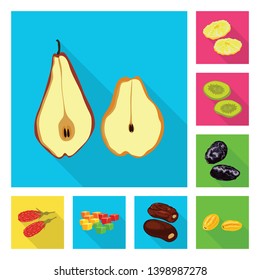 Vector illustration of fruit and dried  symbol. Collection of fruit and food  stock symbol for web.