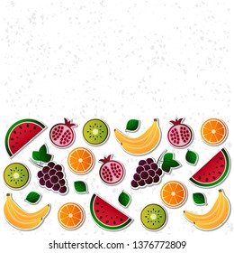 Vector illustration of fruit. Fruits vector illustration set. Vector object grape, grapes, orange, kiwi, pomegranate, watermelon, banana, bananas. Design elements. Fruit icons. Vector EPS 10