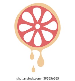 Vector illustration of fruit. Half of grapefruit in droplets of juice, isolated on the white background. Series of Fruits and Vegetables Illustrations.