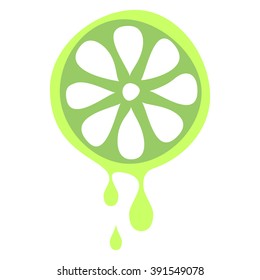 Vector illustration of fruit. Half of lime in droplets of juice, isolated on the white background. Series of Fruits and Vegetables Illustrations.