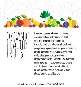 vector illustration of fruit hand drawn template in flat design style with text and signature on textured background