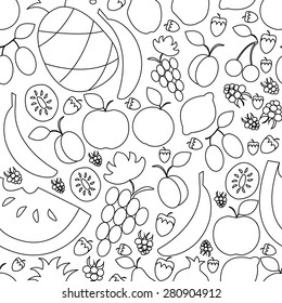 vector illustration of fruit hand drawn seamless pattern in flat linear design style