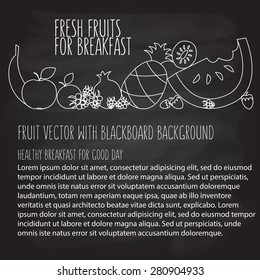 vector illustration of fruit hand drawn template in flat linear design style on blackboard background