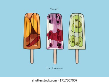 Vector Illustration of Fruit Ice Cream Bars set / Popsicle, Homemade