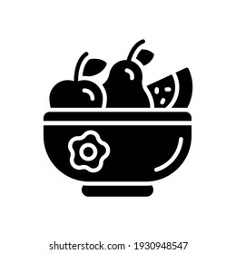 Vector Illustration Of Fruit Icon. Three Fruits On The Bowl Wiht Glyph Design Style