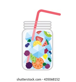 vector illustration / fruit infused water in glass jar / cold summer drink with mixed fruits