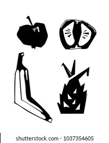 A vector illustration of fruit inspired by linocut.