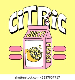 VECTOR ILLUSTRATION OF A FRUIT JUICE BOX, LEMON JUICE, SLOGAN PRINT