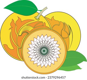  Vector illustration of fruit orange-
vector carved orange fruit - there are three oranges