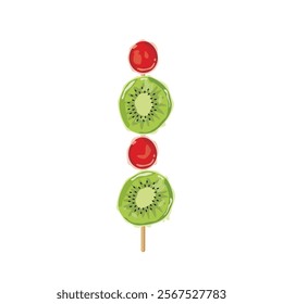 Vector illustration of fruit skewer Tanghulu, Asian street food. snack candy coated with sugar syrup. grape and kiwi candies
