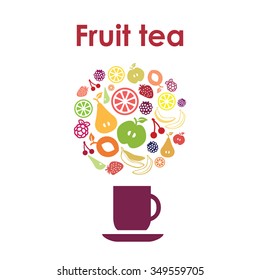 Vector illustration / fruit tea cup / circle design / white background