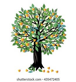 Vector illustration of a fruit tree. Apricot tree