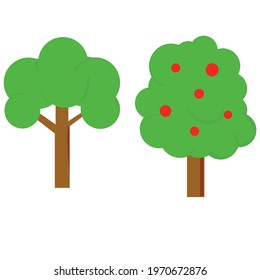 Vector illustration of a fruiting tree with green leaves and brown tree trunk. editable. 4000 x 4000 pixel perfect.
