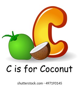 Vector illustration of  Fruits alphabet, C is for Coconut 