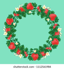 Vector illustration. fruits background design. Hand drawn strawberry circle pattern.