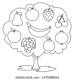 Vector Illustration Of Fruits Coloring Page