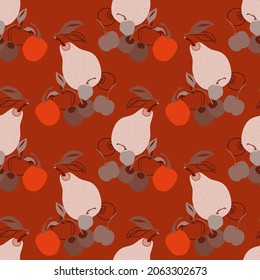 Vector illustration of fruits. Image on white and colored background.Seamless pattern.