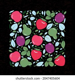 Vector illustration of fruits on a black background. EPS 10